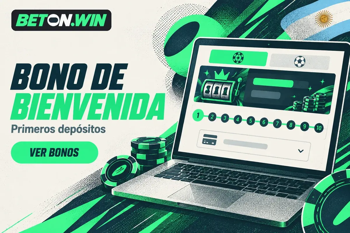 Laptop con bienvenida de casino organizada en diez depósitos.