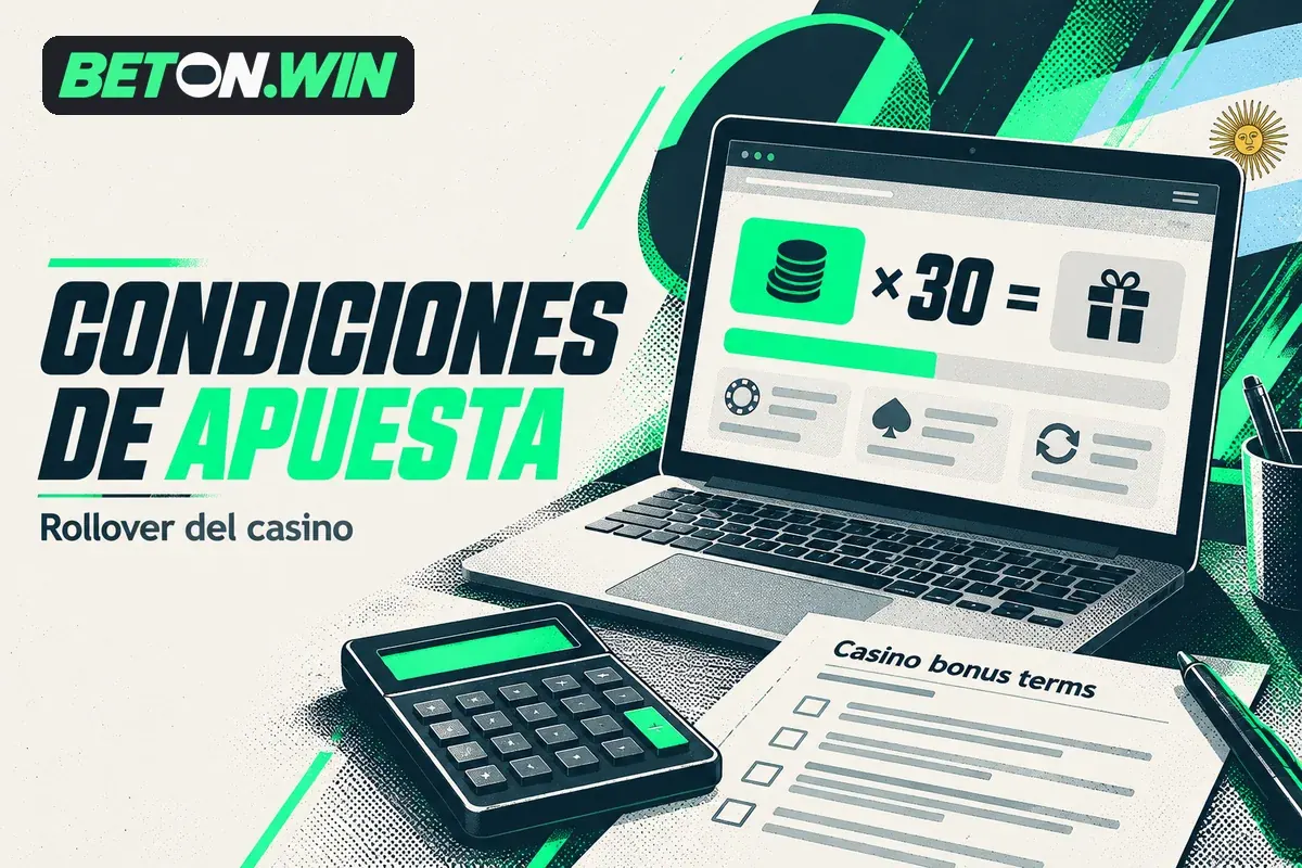 Calculadora y pantalla explicando el rollover sobre el bono.