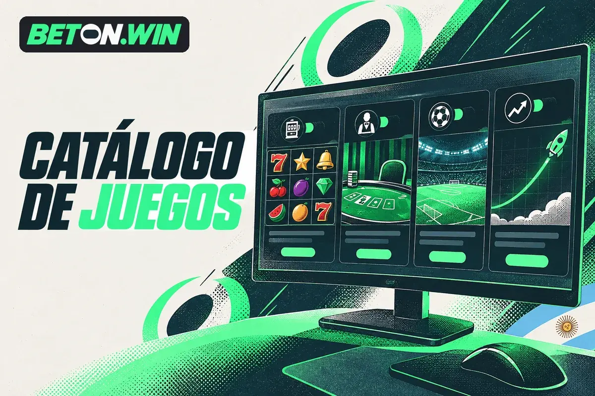Catálogo en pantalla con casino, deportes y juegos crash.