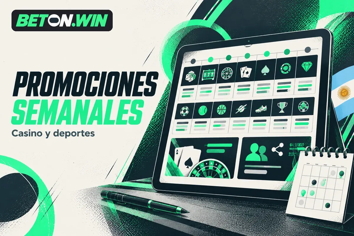 Calendario semanal con promociones separadas de casino y deportes.