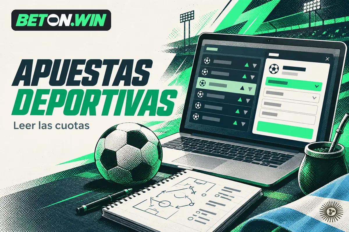 Laptop con eventos deportivos, cuotas y selección de apuesta